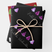 黒エレガントとピンクのメリークリスマスツリー ラッピングペーパーシート (インサイチュ)