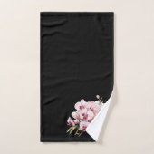 黒エレガントとピンクの蘭 バスタオルセット (ハンドタオル)