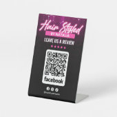 黒エレガントとピンクの髪のサロンFacebookレビュー 台座サイン (正面)