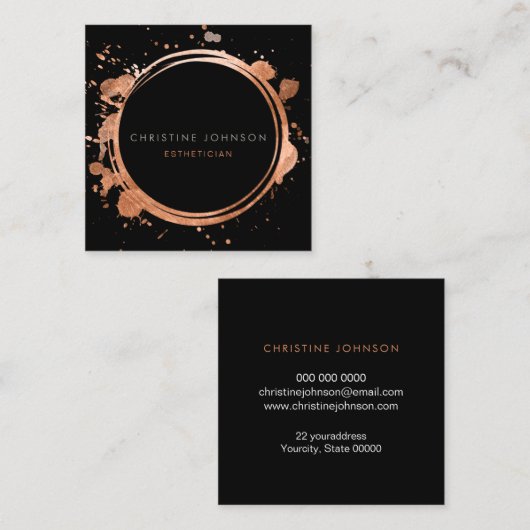 黒エレガントとフェイクバラの金ゴールド箔円 スクエア名刺 (正面/裏面)