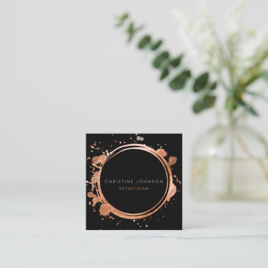 黒エレガントとフェイクバラの金ゴールド箔円 スクエア名刺 (スタンド正面)