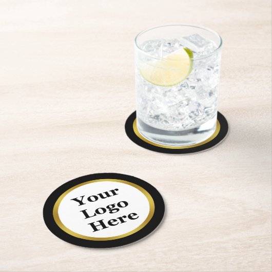 黒エレガントとフェイク金ゴールド縁どをここに ラウンドペーパーコースター (インサイチュ)