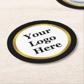 黒エレガントとフェイク金ゴールド縁どをここに ラウンドペーパーコースター (アングル)