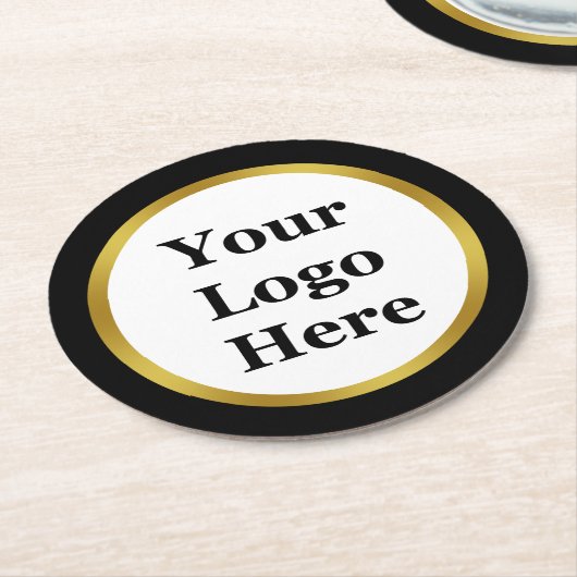 黒エレガントとフェイク金ゴールド縁どをここに ラウンドペーパーコースター (アングル)