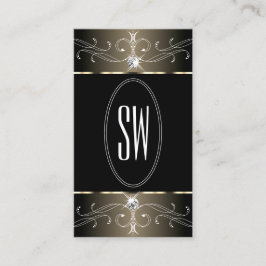 黒エレガントとベージュのオーナメントモノグラ華美ム 名刺