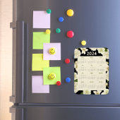 黒エレガントとベージュのフローラ2024年カレンダー マグネット