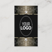 黒エレガントとベージュの華美オーナメント（ロゴ付き） 名刺 (正面)