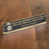 黒エレガントとロゴの金ゴールド デスクネームプレート (側面)