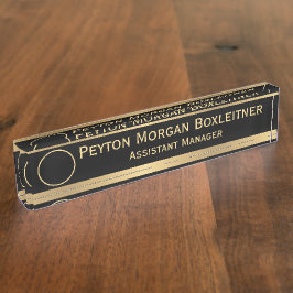 黒エレガントとロゴの金ゴールド デスクネームプレート