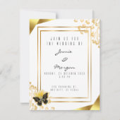 黒エレガントと光沢のある蝶の白結婚の ノートカード (正面)