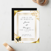 黒エレガントと光沢のある蝶の白結婚の ノートカード (正面/裏面インサイチュ)