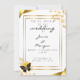 黒エレガントと光沢のある蝶の白結婚の 招待状