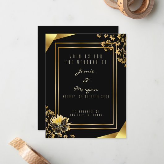 黒エレガントと光沢のある蝶の黒結婚の ノートカード (正面/裏面インサイチュ)