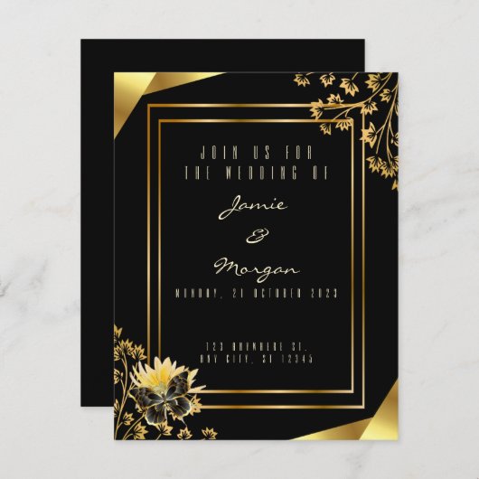 黒エレガントと光沢のある蝶の黒結婚の ノートカード (正面/裏面)