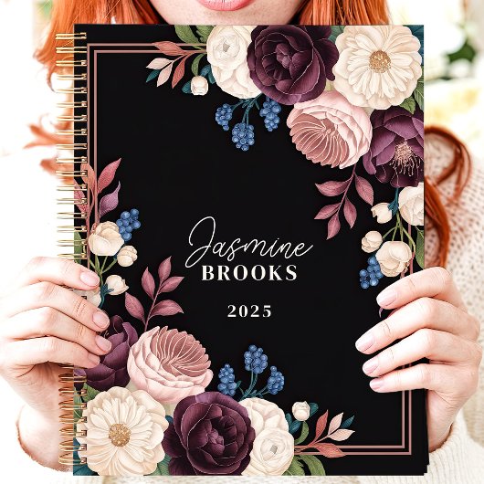 黒エレガントと梅のフローラ名前をカスタムする プランナー手帳