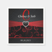 黒エレガントと深い赤の花柄 スタンダードカクテルナプキン (正面)