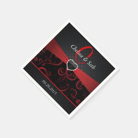 黒エレガントと深い赤の花柄 スタンダードカクテルナプキン (角)