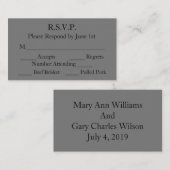 黒エレガントと灰色のウェディングフォーマルRSVPカード エンクロージャーカード (正面/裏面)