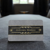 黒エレガントと灰色の石と金ゴールドデコアクセント 名刺