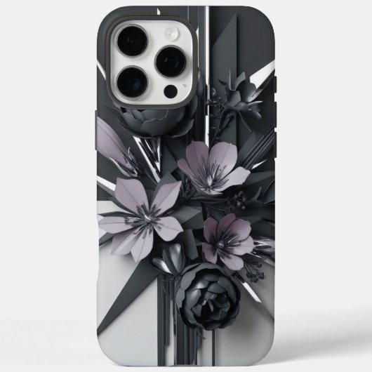 黒エレガントと灰色の花のデザイン Case-Mate iPhoneケース (裏面)