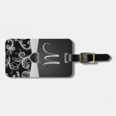 黒エレガントと灰色の花柄 ラゲッジタグ (正面横)