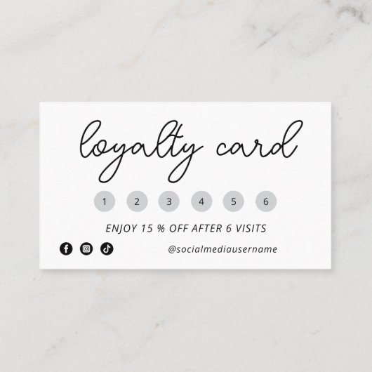 黒エレガントと白あなたのロゴを追加6ピンチ ロイヤリティカード (裏面)