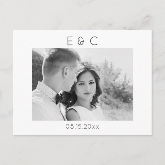 黒エレガントと白あなたの写真の日付を保存 案内ポストカード (正面)