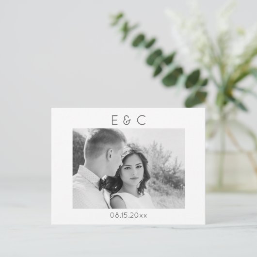 黒エレガントと白あなたの写真の日付を保存 案内ポストカード (スタンド正面)