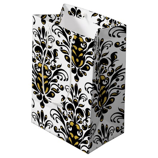 黒エレガントと白と金ゴールドダマスクのtouch ミディアムペーパーバッグ (裏面アングル)