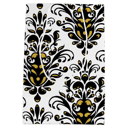 黒エレガントと白と金ゴールドダマスクのtouch ミディアムペーパーバッグ (裏面)