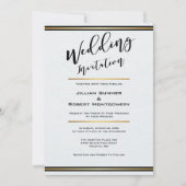 黒エレガントと白と金ゴールド結婚の 招待状 (正面)