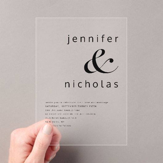 黒エレガントと白のアンパサンド結婚の アクリル招待状 (インサイチュ (ポータブル))