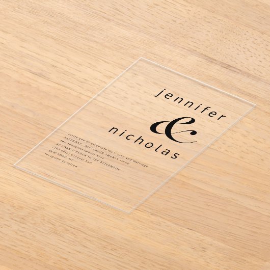 黒エレガントと白のアンパサンド結婚の アクリル招待状 (レイダウン)