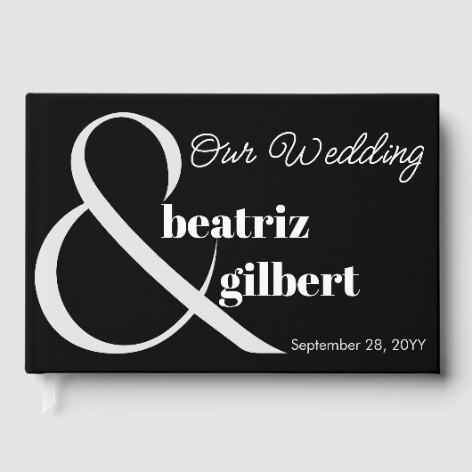 黒エレガントと白のアンパサンド結婚の ゲストブック (正面)