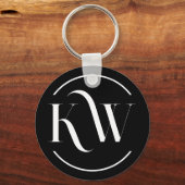 黒エレガントと白のイニシャル キーホルダー (正面)