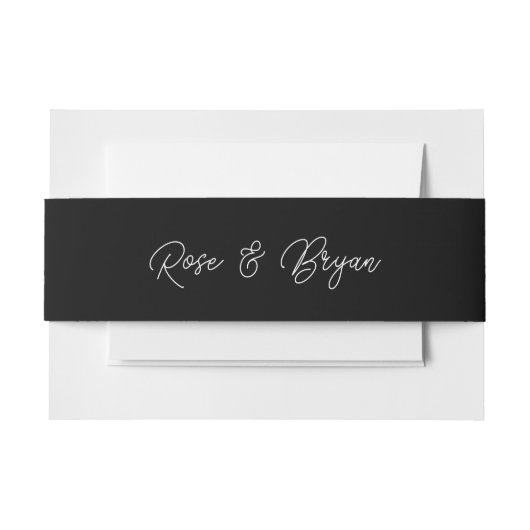 黒エレガントと白のオーバーサイズのスクリプ結婚ト 招待状ベリーバンド (正面例)