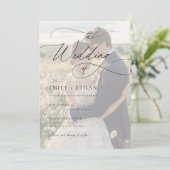 黒エレガントと白のオーバーレイ結婚写真 招待状 (スタンド正面)