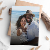 黒エレガントと白のオーバーレイ結婚写真 招待状