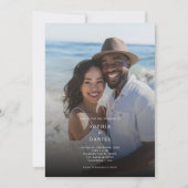 黒エレガントと白のオーバーレイ結婚写真 招待状 (正面)