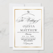 黒エレガントと白のオーバーレイ結婚写真 招待状 (正面)