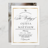 黒エレガントと白のオーバーレイ結婚写真 招待状 (正面/裏面)