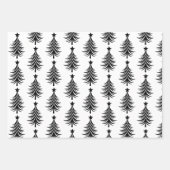 黒エレガントと白のクリスマスツリーパターン ラッピングペーパーシート (正面)