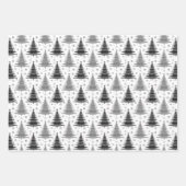 黒エレガントと白のクリスマスツリーパターン ラッピングペーパーシート (正面)