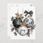 黒エレガントと白のクリスマス装飾品シール ポストカード (正面/裏面)