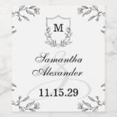 黒エレガントと白のクレスト日付を保存 ワインラベル (シングルラベル)