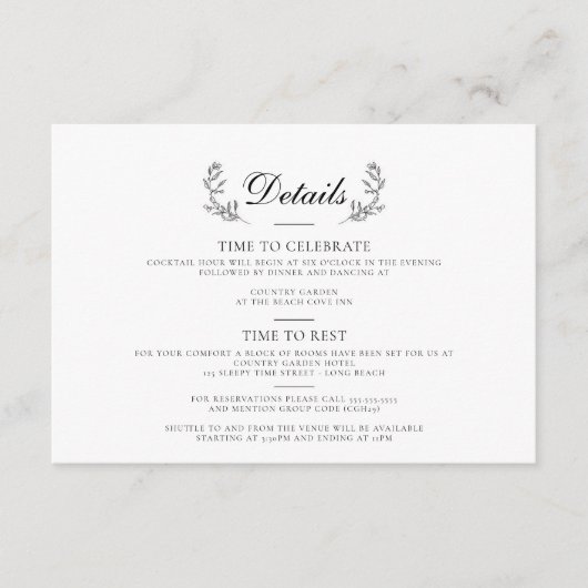 黒エレガントと白のクレスト結婚 エンクロージャーカード (正面)