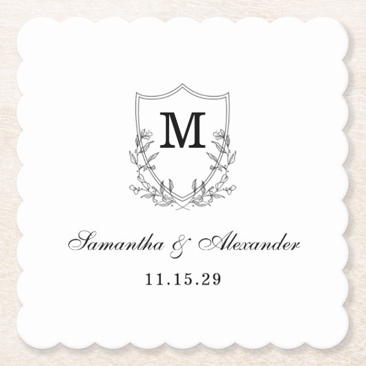 黒エレガントと白のクレスト ペーパーコースター (正面)