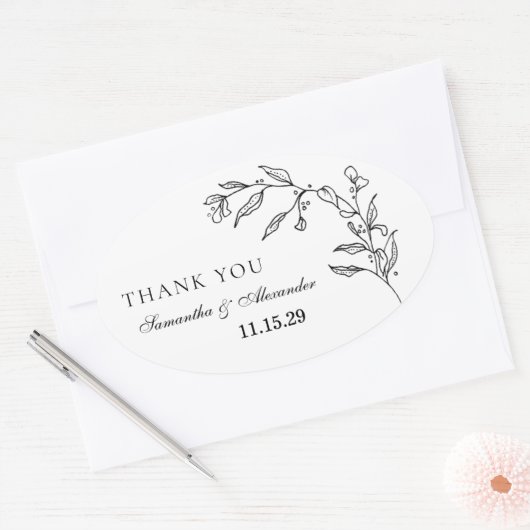 黒エレガントと白のクレスト 楕円形シール (封筒)