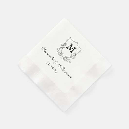 黒エレガントと白のクレスト 縁ありカクテルナプキン (角)