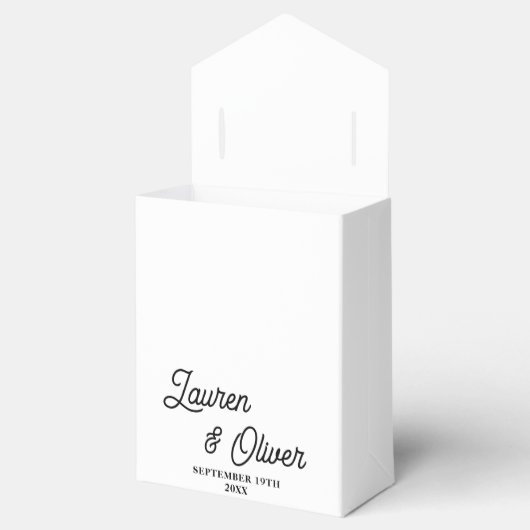 黒エレガントと白のスクリプトのミニマル結婚リスト フェイバーボックス (オープン)